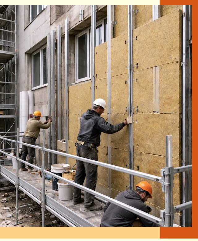 Утепление вентилируемого фасада в Салавате от 5975 руб/м2 — монтаж и утепление вентфасад | ТепломастерСлв